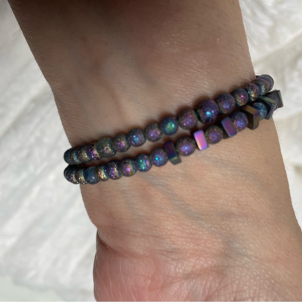 2 Iridescent Beaded Bracelet Set
